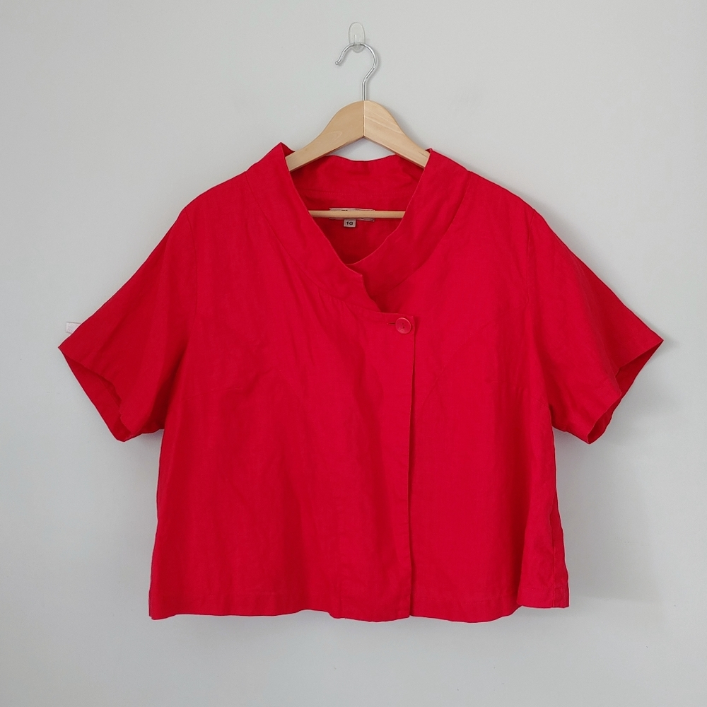 FLAX Linen Blouse Short Sleeve Button Shirt Red Size 1G US 18 - 20